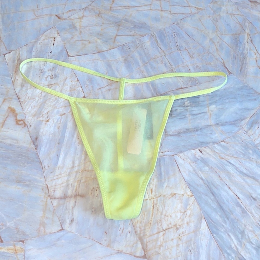 Victorias Secret Yellow Silk Sheer Mesh V-String Thong Panty Large